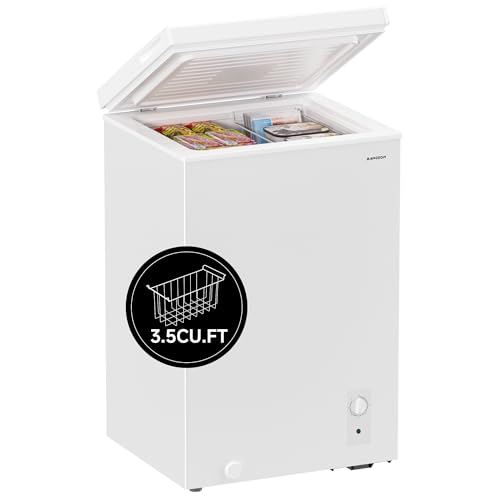 BANGSON 3.5 Cu.Ft Chest Freezer, Compact Deep Freezer with Removable Basket, Adjustable Thermostat, Energy-Saving