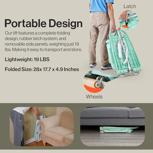 SuperHandy GoRise LT Portable Floor & Bath Lift - Lightest Weight 19lbs, Foldable, 330 Lbs Capacity, IP68 Waterproof Bath tub Lifts for Seniors