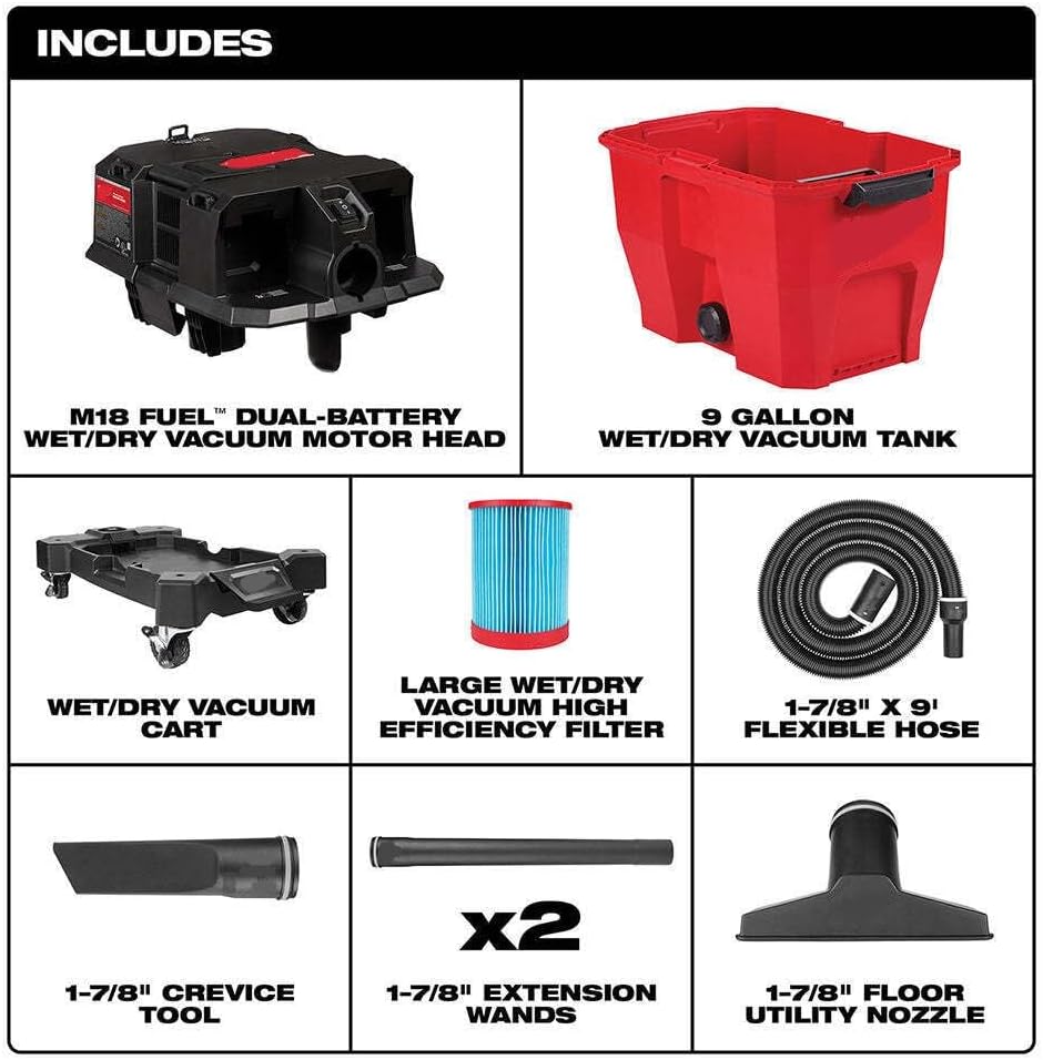 Vacuum Cordless,Battery Powered Shop Vac,Shop Vac,Shop Vacuum Wet and Dry Vac,for Milwaukee 0920-20 M18 Fuel 9 Gallon Dual-Battery Wet/Dry Vacuum