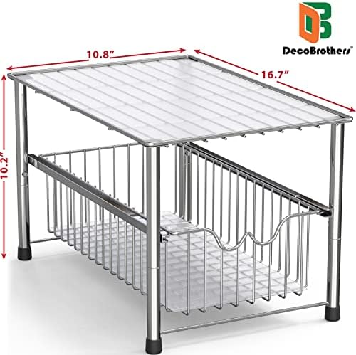 Deco Brothers Stackable Under Sink Organizer with Sliding Basket, Chrome