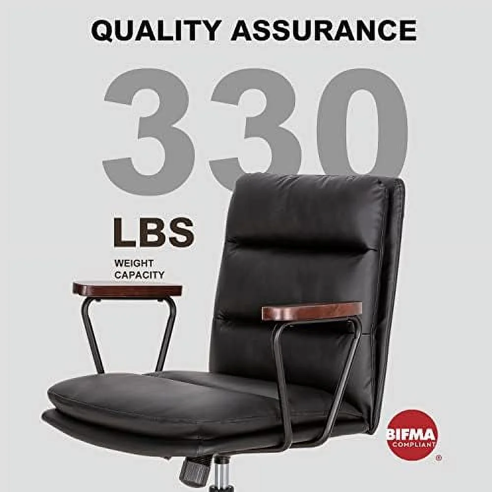 KHBIULIFE Office Desk Chair No Wheels  PU Leather Padded Criss Cross Chair with Wooden Armrests  Ergonomic Mid Back Adjustable Computer Chair  Cute