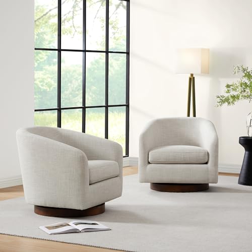 CHITA Swivel Accent Chair, FSC Certified Upholstered Fabric Barrel Chair for Living Room, Fully Assembled, Flax Beige