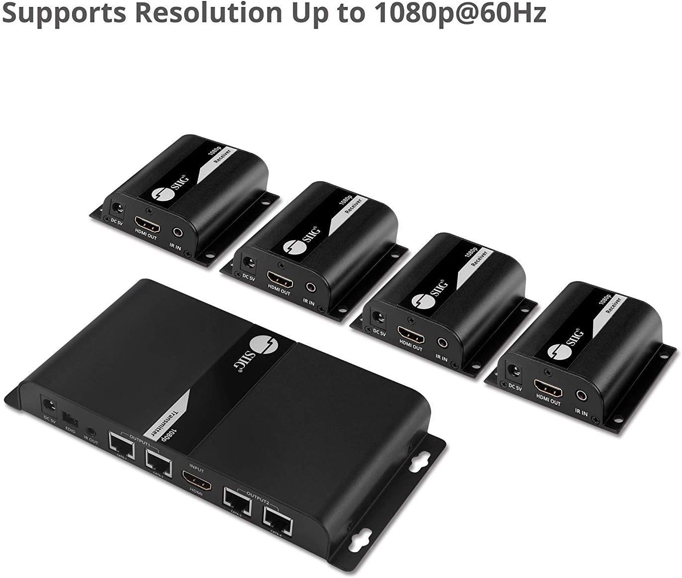 SIIG 1080p HDMI Extender Splitter Over CAT5e/CAT6 Ethernet - Up to 40m (130ft) - 1x4 Port Extender w/ IR Extension and EDID - (1 in 4 Out)