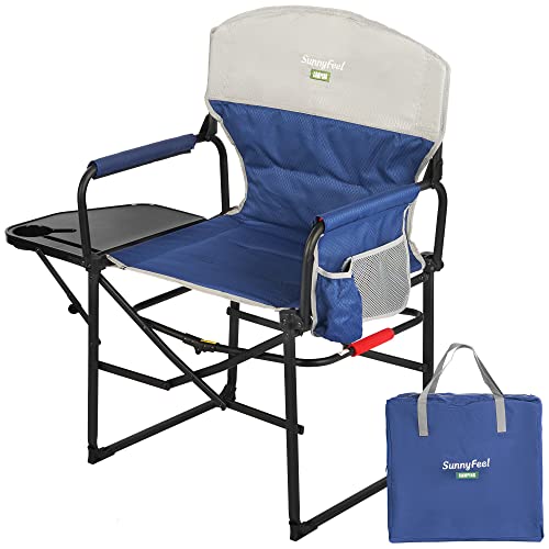 SUNNYFEEL Oversized Camping Directors Chair 2 Pack, Portable Folding Lawn Chairs for Adults Heavy Duty with Side Table,Pocket for Beach, Fishing