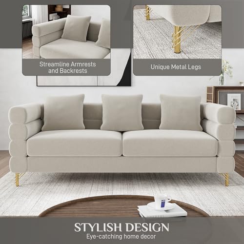 Cloud Couch for Living Room, 79" Modern Overstuffed Deep Seat Boucle Sherpa 3 Seater Sofa with 3 Pillows