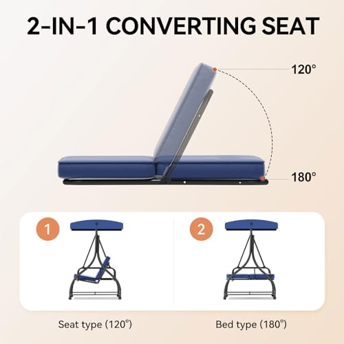 3-Seat Outdoor Porch Swing Glider with Adjustable Canopy, Patio Swings Bed with Removable Cushion for Porch, Backyard, Garden, Poolside, Balcony