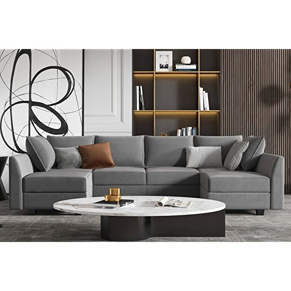 HONBAY Convertible Sectional Sofa U Shaped Couch with Reversible Chaise Modular Oversized Couch Sectional Sofa with Ottomans