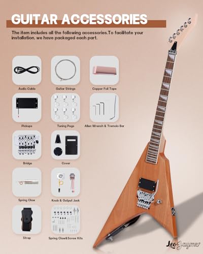 Leo Jaymz DIY Single Cut Electric Guitar Kits with Mahogany Body and Neck - Rosewood Fingerboard and All Components Included (LP Hollow)