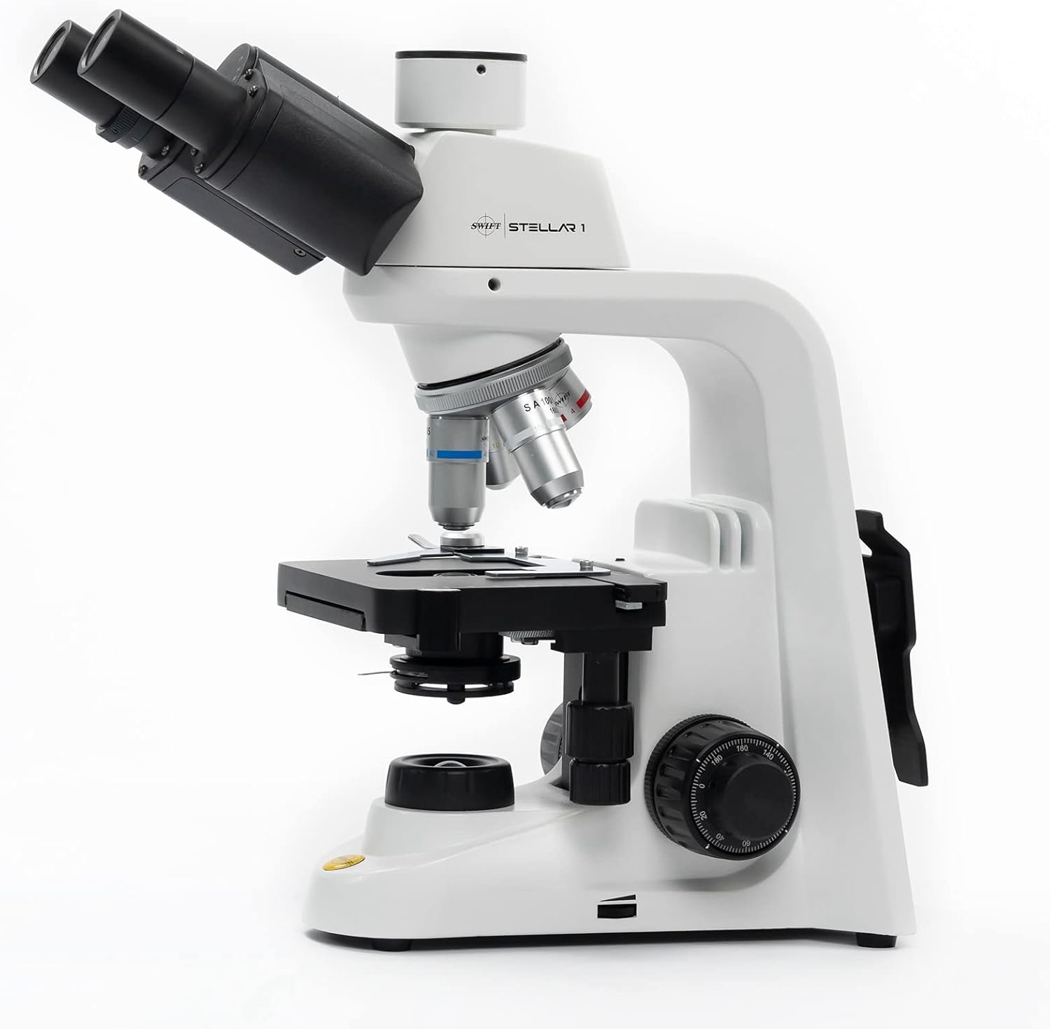 Swift Stellar 1-T Professional Lab Compound Microscope, 40X-2500X Magnification, Siedentopf Trinocular Head, Mechanical Stage, Ultra-Precise Focusing