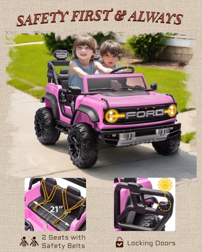 24V Ride on Toys for Big Kids, Licensed Ford Bronco Raptor 2 Seater Ride on Cars with Remote Control, Ride on Truck w/ 4-Wheeler Suspension, 3 Speeds
