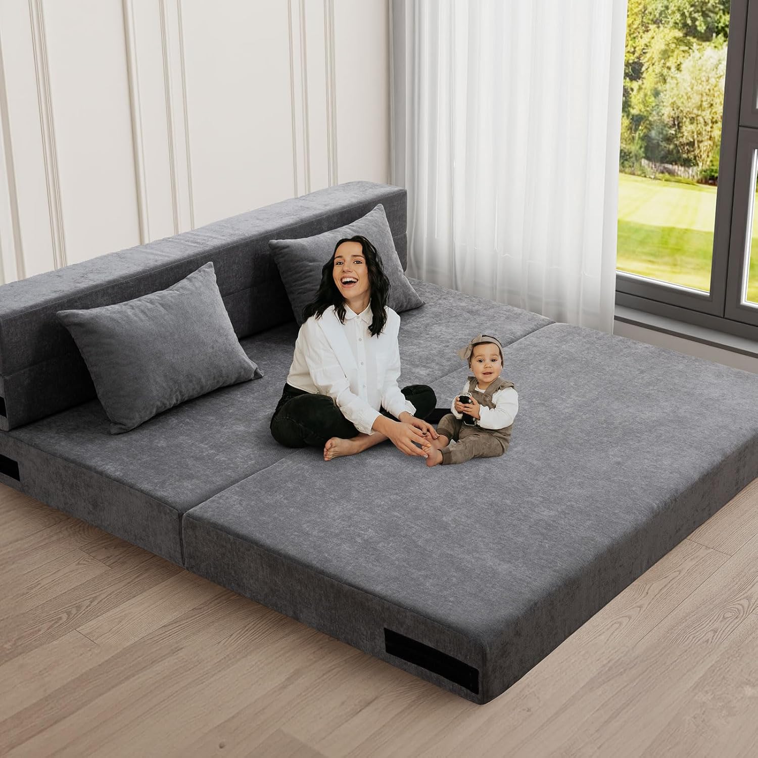 HOMFINE Folding Sofa Bed - Convertible Sleeper Chair with Pillow, Fold Out Couch, Memory Foam Floor Mattress, Futon Couch