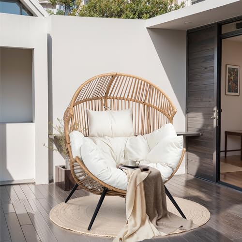 JAMFLY Egg Chair Wicker Outdoor Chairs, Oversized Patio Chair Oversized Lounger Chair with Cushion for Indoor Living Room, Bedroom