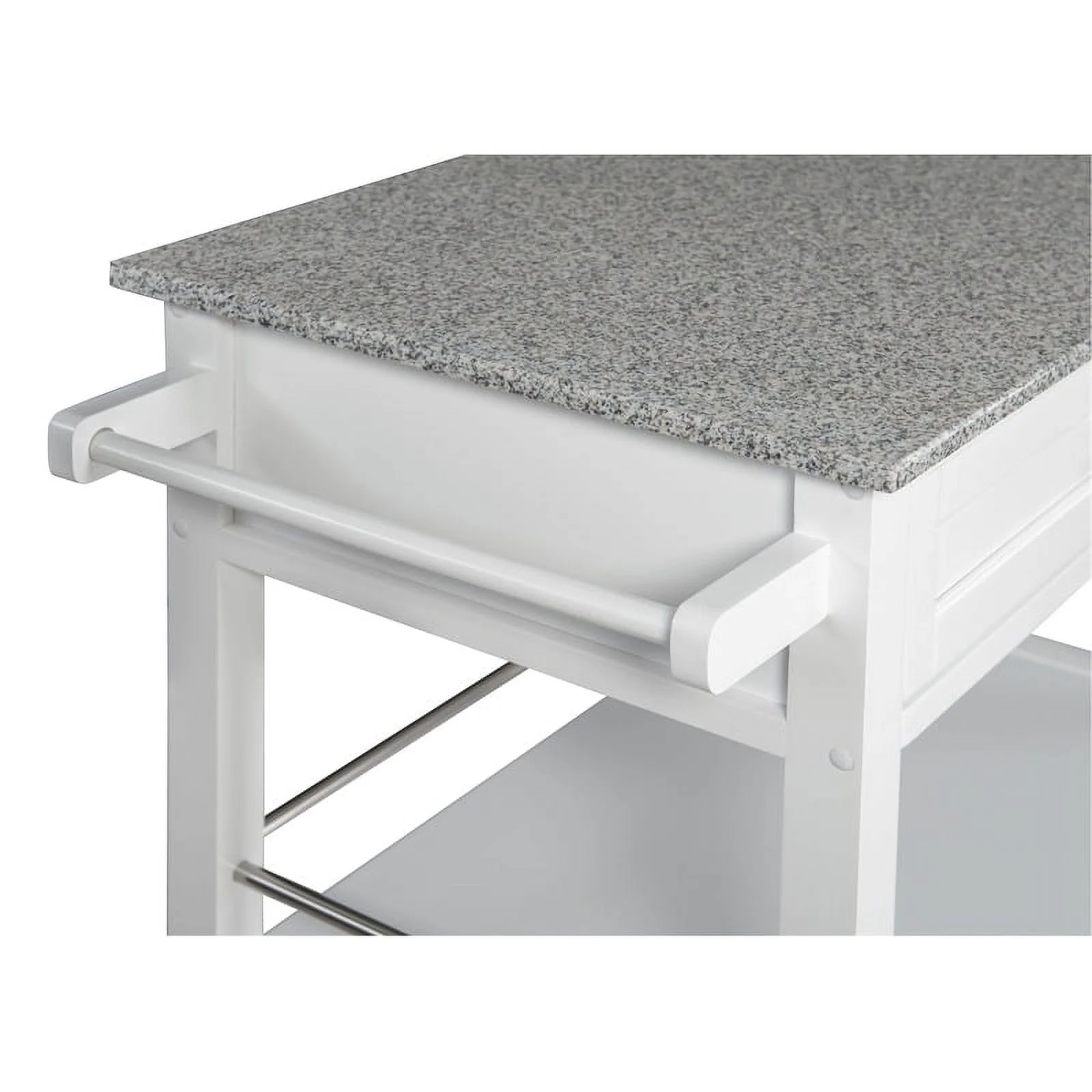 Riverbay Furniture Transitional Wood/Granite-Top Kitchen Cart in Bright White