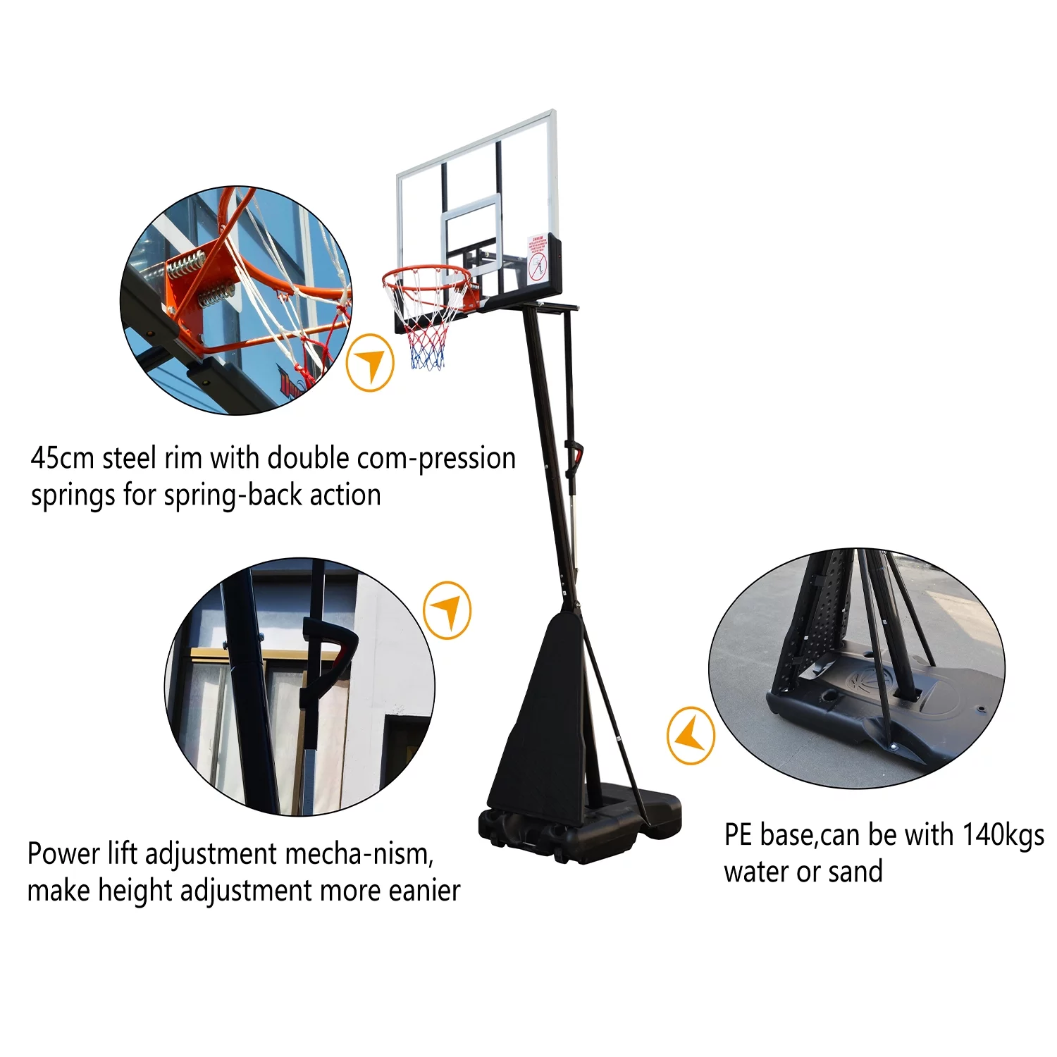 Vebreda 54 in. Portable Basketball Hoop System, 7.5 - 10 ft. Height Adjustable - Radiant Selections