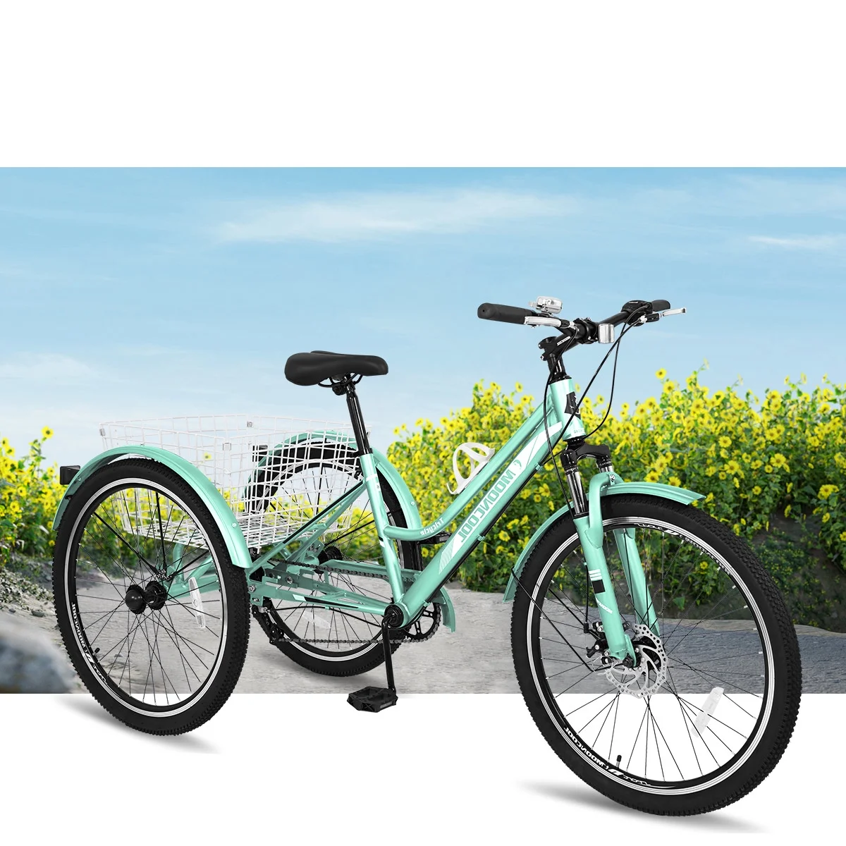 Mooncool Adult Mountain Tricycle, 7 Speed Three Wheel Bike, 24/26/27.5 Inch Adults Trikes for Seniors with Shopping Basket