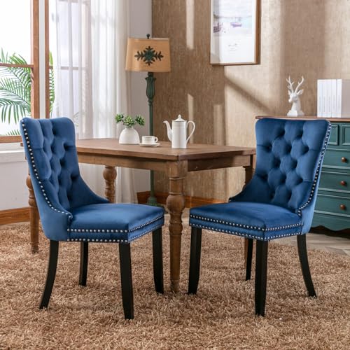 TRIPLE TREE Nikki Collection Dining Chairs Set of 2, Velvet Counter Chair with Chrome Nailhead Trim Back and Solid Wood Legs