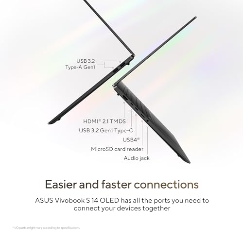 ASUS Vivobook S 14 OLED Slim Laptop, AMD Ryzen AI 9 365(10 Cores), 24GB, 1TB SSD, Customizable RGB Keyboard, Cool Silver, M5406WA-AH94