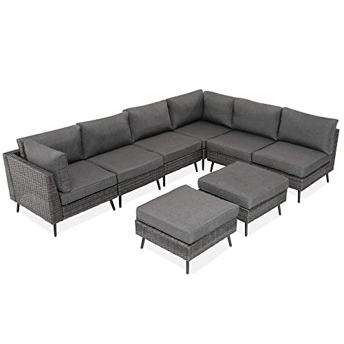 LAUSAINT HOME Outdoor Patio Furniture, 8 Piece Outdoor Sectional Sofa PE Rattan Wicker Patio Conversation Sets