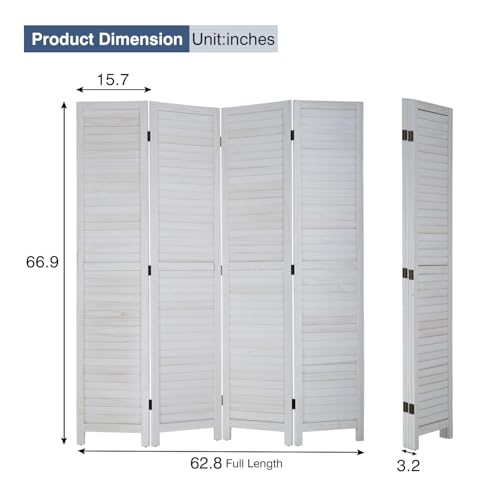 Room Divider 6 Panel Wood Privacy Screen Folding Partition Wall Room Dividers Freestanding White 5.57 FT Tall Divider for Room Separation