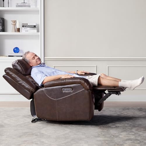 Watson & Whitely Genuine Leather Power Recliner Chairs for Adults, Wall Hugger RV Recliner with Power Headrest & Charging Ports