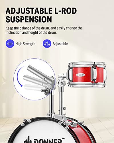 Kid Drum Sets-Donner 5-Piece for Beginners, 14 inch Full Size Complete Junior Drum Kit with Adjustable Throne, Cymbal, Hi-Hat, Pedal & Drumstick