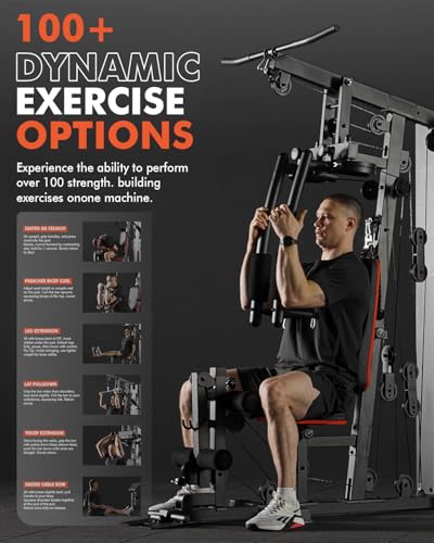 Mikolo Home Gym, Workout Station with 150LBS Weight Stack, Multifunctional Home Gym Equipment, Exercise Equipment for Full Body Strength Training