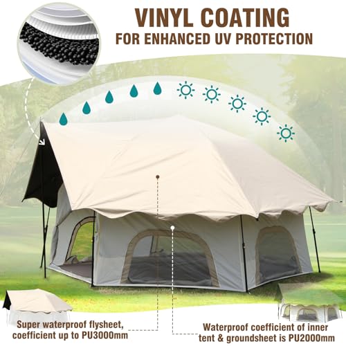 Chihee Camping Tents Pop-Up Stand-up Tent, Family Cabin Tent with Awning Porch 3-Person Outdoor Shelter with Screen Room Large Capacity