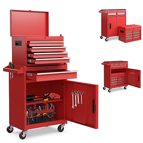 Goplus Rolling Tool Chest, 5-Drawer Tool Box Organizer w/Lockable Wheels & Sliding Drawers & Detachable Top & Adjustable Shelf