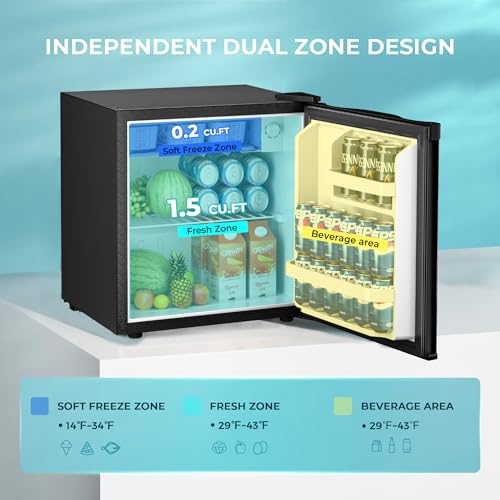 EUHOMY 1.7 Cu.Ft Mini Fridge with Freezer, Reversible Single Door Compact Refrigerator, Adjustable Thermostat, Energy Saving, Mini Fridge for Bedroom