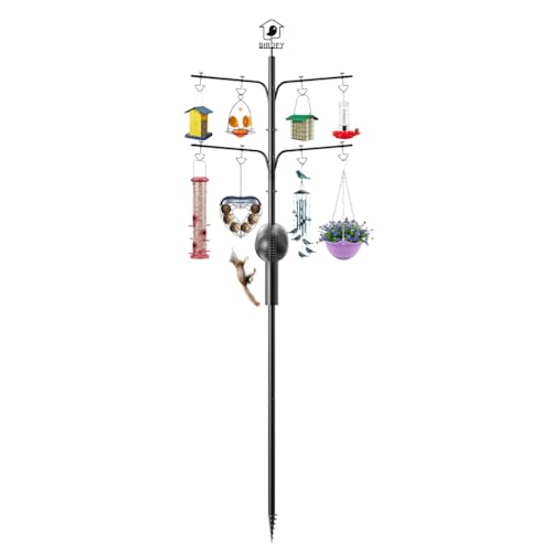 NETVUE by Birdfy Bird Feeder Pole with Effective Squirrel Baffle, 108 Inch Rust-Proof Pole Kit, 8 Adjustable Hooks for Outdoor Wild Bird Feeder, Bath