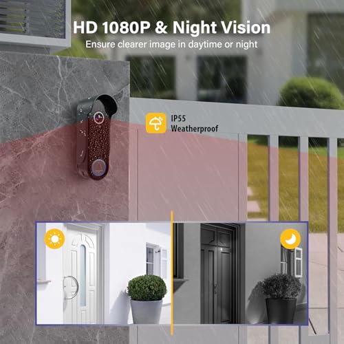 Wireless Doorbell Camera with Monitor Video Door Phone Intercom System 1080P 7'' Touch Screen Two-Way Audio Smart Door Bell with Chime