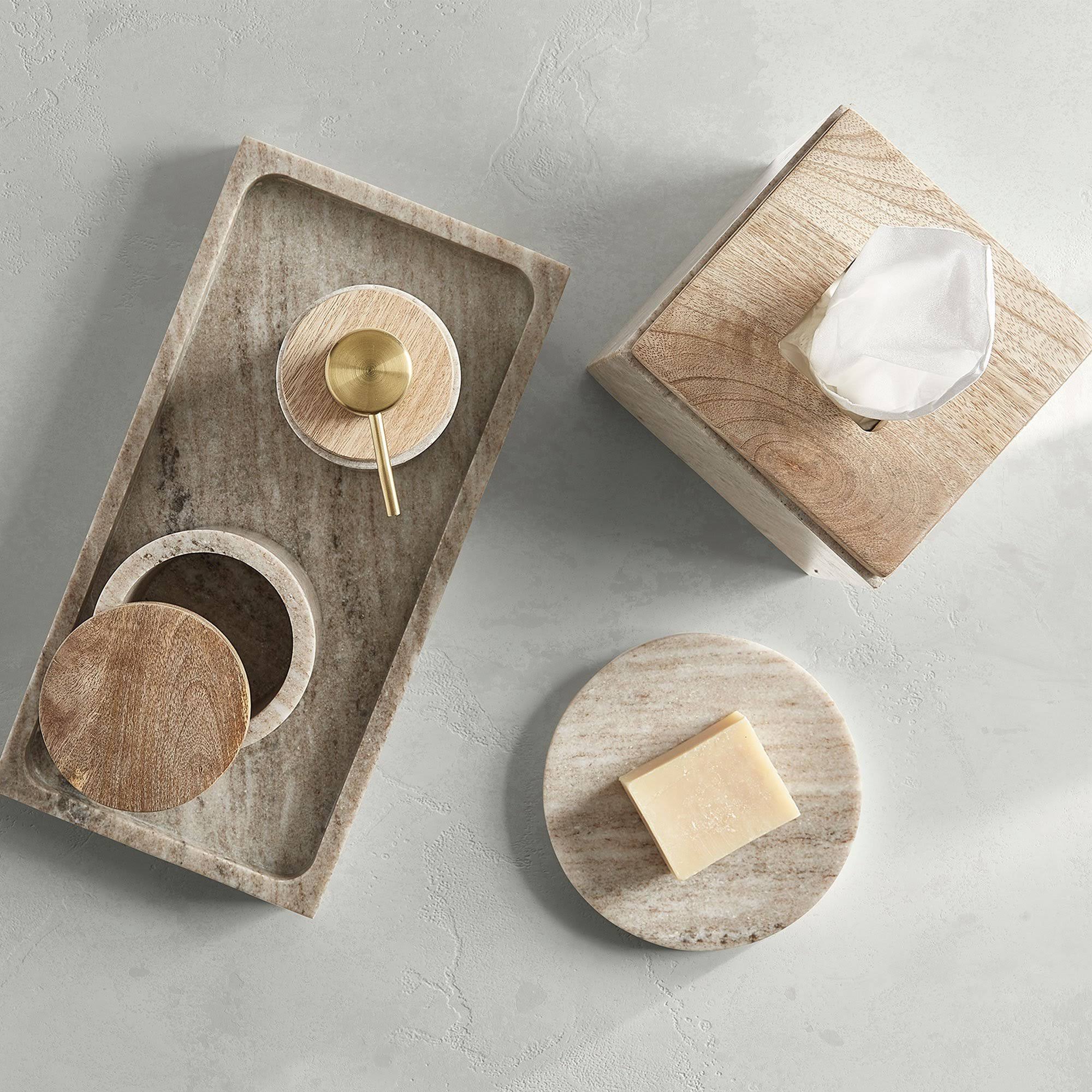 Kassatex San Marino Cotton Jar - Marble/Wood
