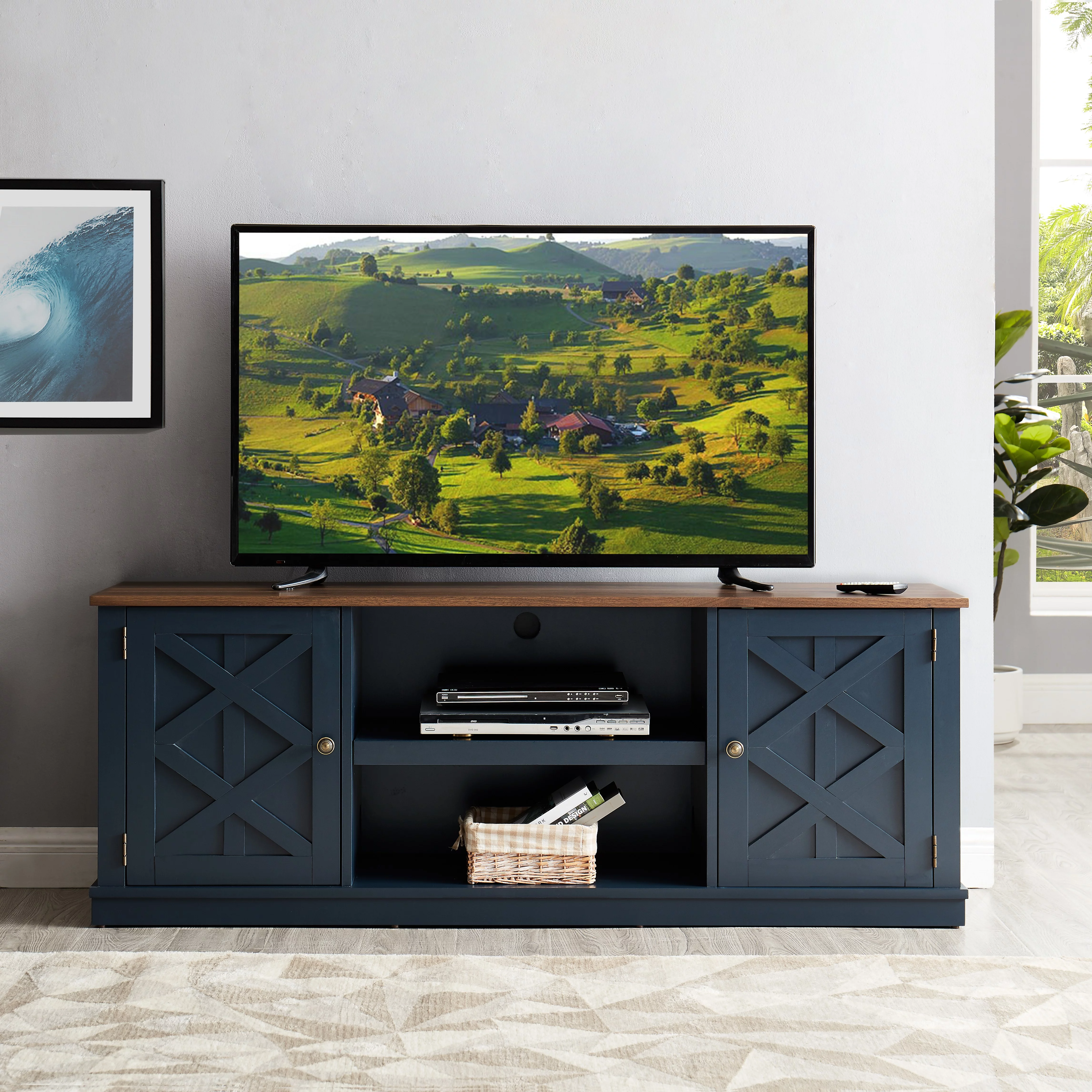 FESTIVO Farmhouse TV Stand for 70" TV, Entertainment Center, 64 inch TV Console Table, Home Living Room Media Console with Adjustable Shelf