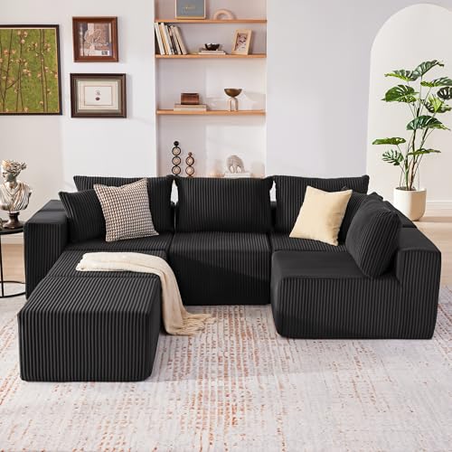 107.4" Cloud Couch Sectional, Modular Sofa with Deep Seat, Plush Corduroy L Shaped Boneless Couch, Convertible Sectional Couches for Living Room