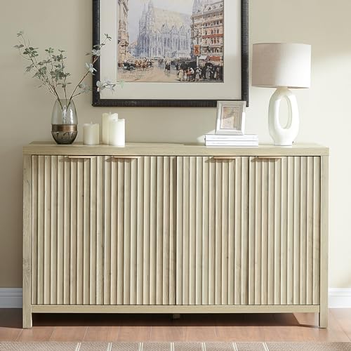 Fluted Sideboard Buffet Cabinet with Storage, 56" Large Buffet Modern Credenza with Adjustable Shelves