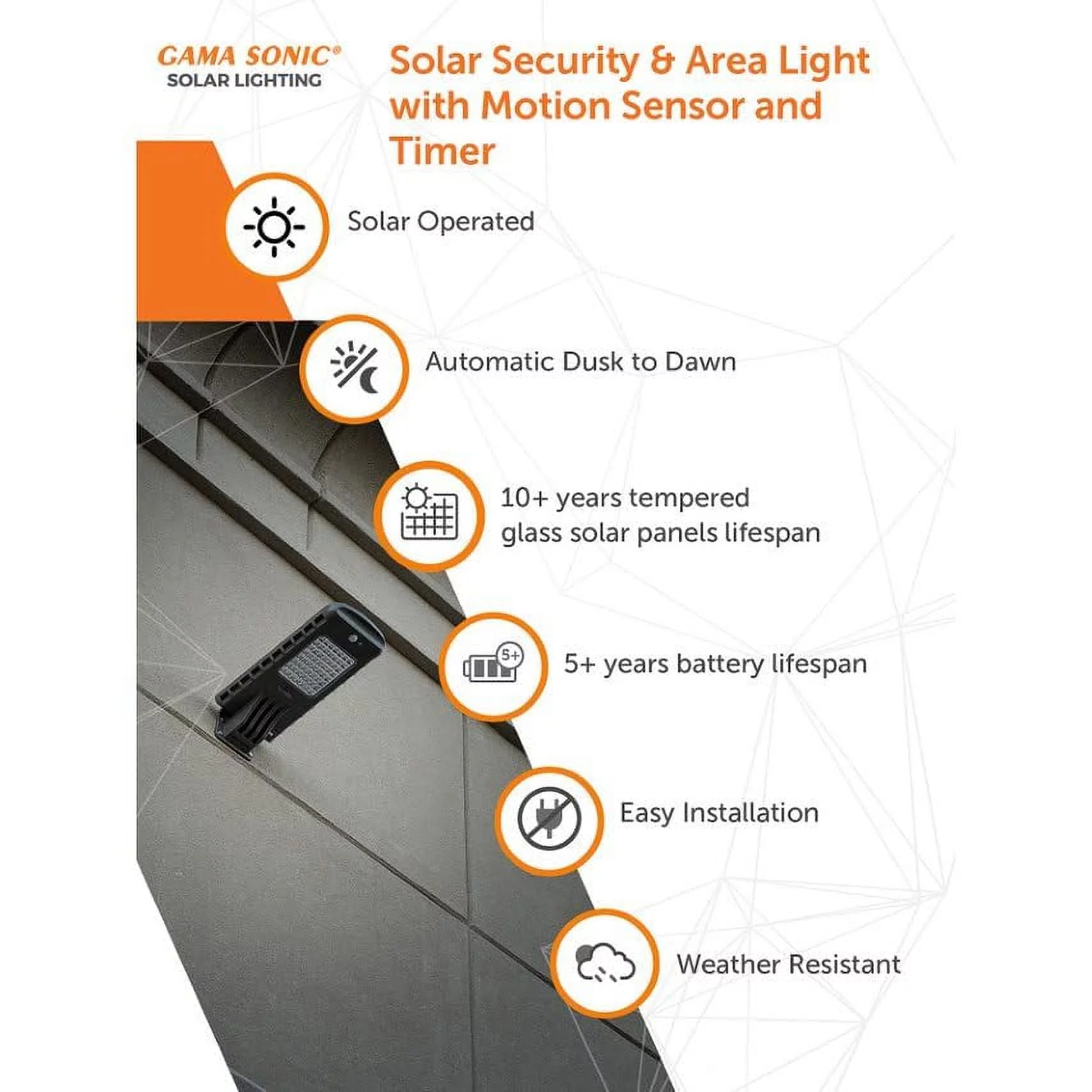 Gama Sonic 2800 Lumens Outdoor Solar Light with PIR Motion Sensor with Timer, Bright White Area Light, Dark Grey