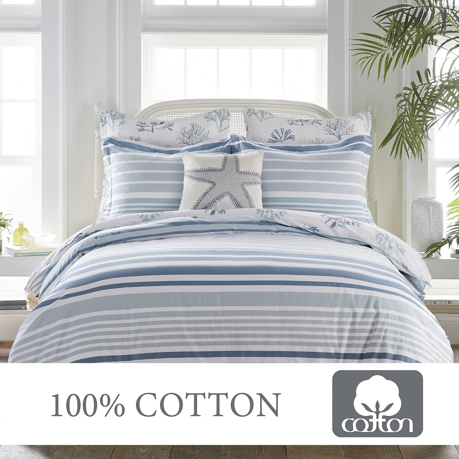Levtex home - Truro - Euro Sham (26x26in.) - Tropical Coral in Shades of Blue - No Quilted