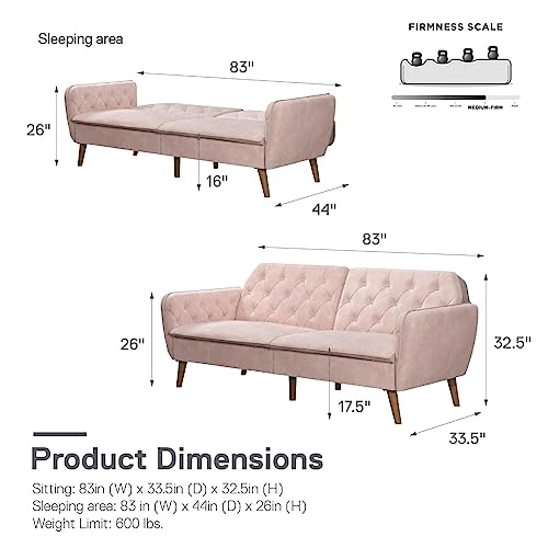Novogratz Tallulah Memory Foam Futon, Convertible Couch, Camel Faux Leather