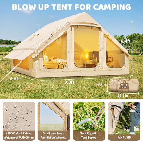 Inflatable Tents for Camping, Blow Up Tent with Hand Pump, Easy Setup Inflatable Hot Tent with Stove Jack