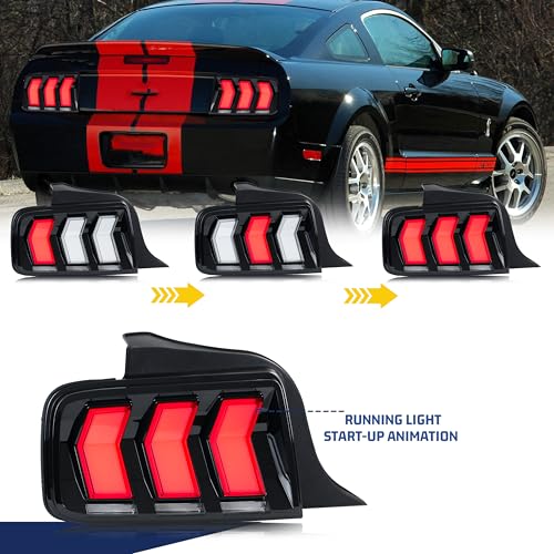 LED Tail Lights Assembly Compatible with Ford Mustang 2005-2009 S-197 Start-up Animation Sequential Turn Signal Rear Lamps Assembly