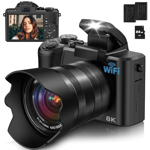 8K Digital Camera, 88MP Cameras for Photography with WiFi & Touch Screen, 16X Zoom Vlogging Camera for YouTube Video, Autofocus & Anti-Shake