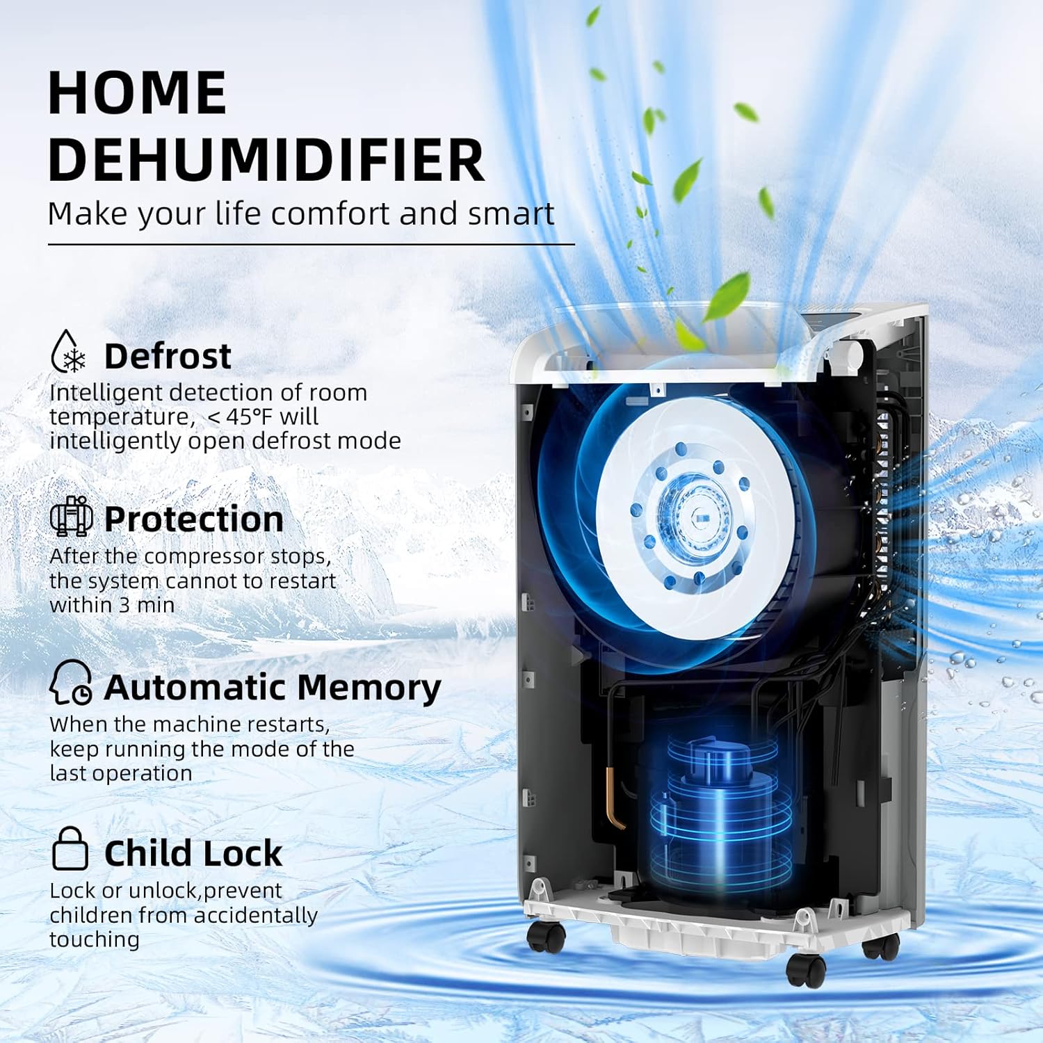 AIRPLUS 4,500 Sq.Ft 70 Pint Dehumidifiers for Basement and Home-with Drain Hose,Efficient,Energy-with Dual Protection and 4 Smart Modes,24H Timer