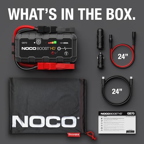 NOCO Boost GB70: 2000A UltraSafe Jump Starter &ndash; 12V Lithium Battery Booster Pack, Portable Jump Box, Power Bank & Jumper Cables