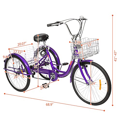 PEXMOR Adult Tricycle 7 Speed, 24/26 Inch 3 Wheel Bikes Tricycle for Adults, Adult Trike for Women/Men/Seniors