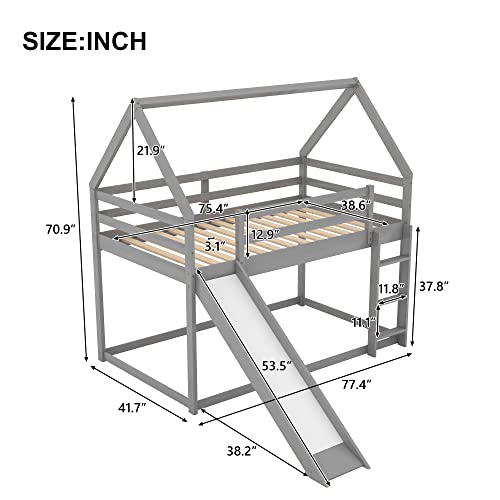 Kids Twin Over Twin Bunk Beds with Slide and Trundle, Solid Wood Bunk Bed Frame with Stairs and Storage