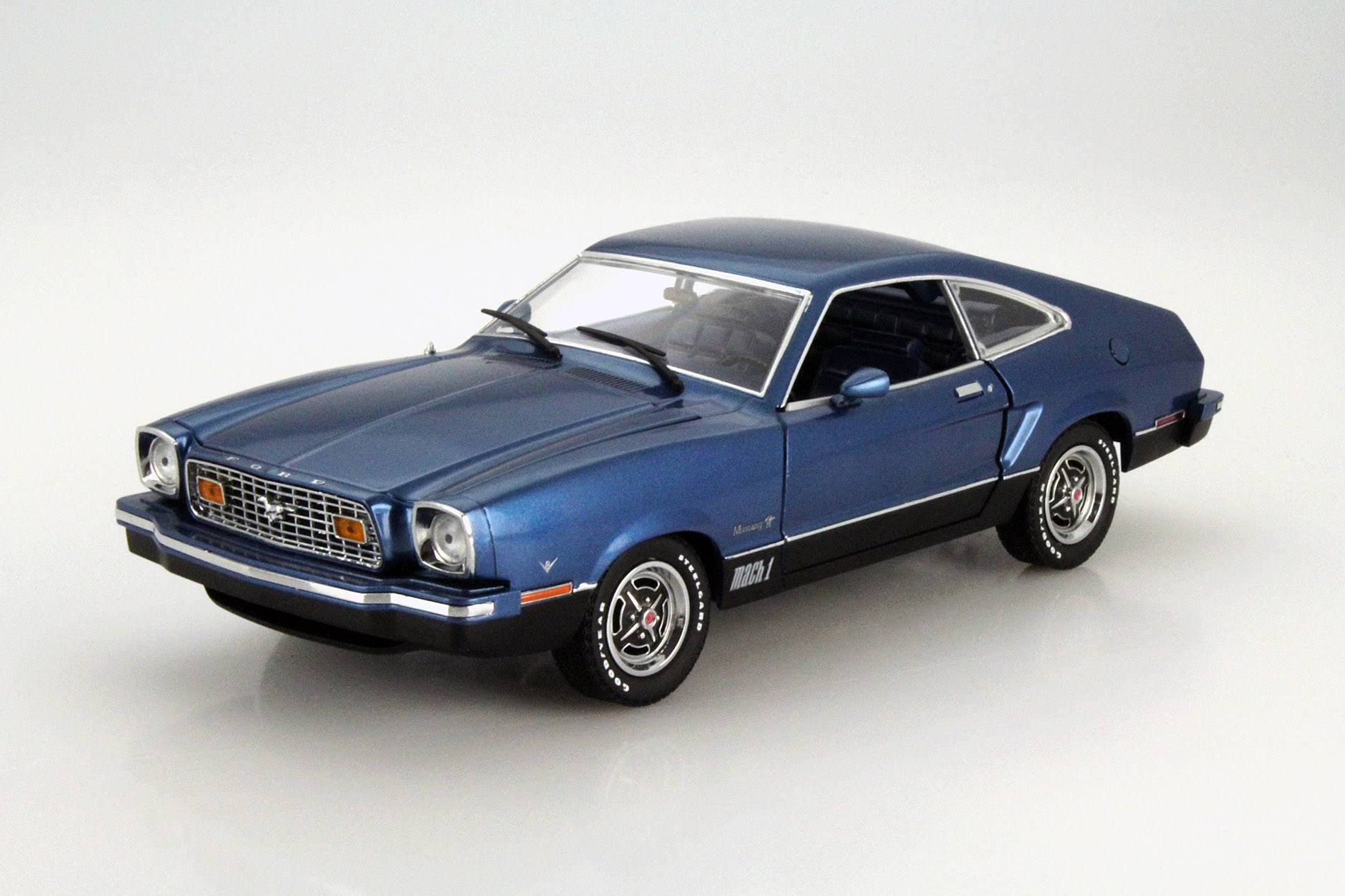 1976 Ford Mustang II Mach 1 Blue with Black 1/18 Diecast Model Car by Greenlight