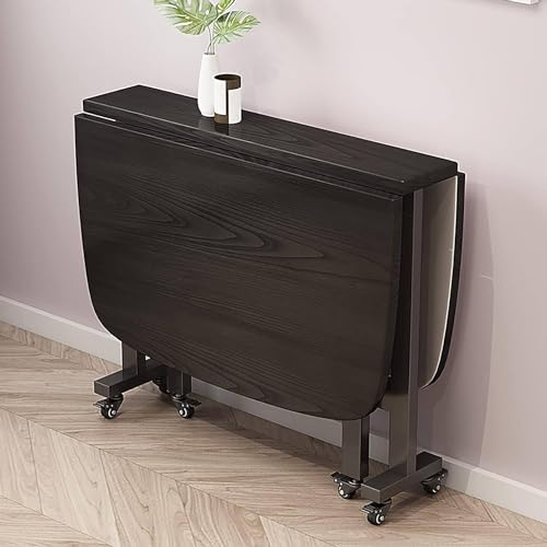 Wood Extendable Dining Table with Wheels | Folding Table Dining, Universal Wheel, Space Saving Gateleg Table for Kitchen | Brown-120x80x75CM