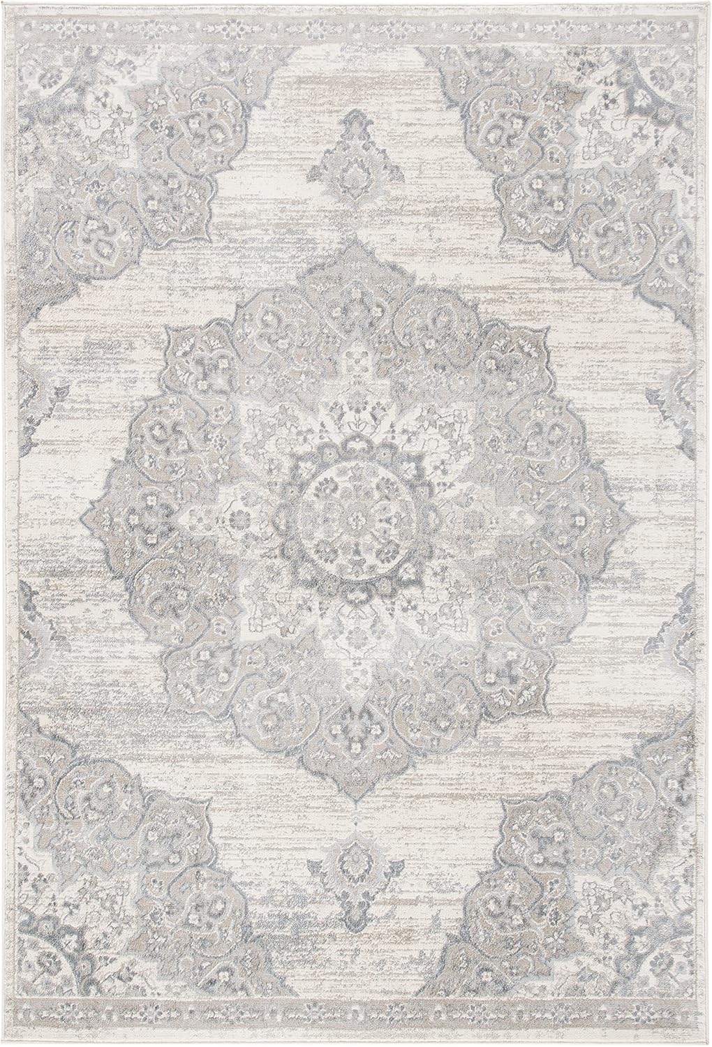 SAFAVIEH Brentwood Collection Area Rug - 9' x 12', Ivory & Beige, Medallion Distressed Design, Non-Shedding & Easy Care