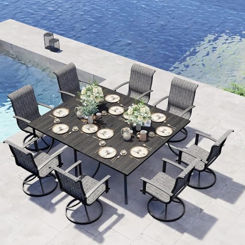 Grand patio 7-Piece Patio Dining Set for 6, Outdoor Dining Set with Swiviel Patio Chairs & 1 Rectangular Woodgrain Dining Table with Umbrella Hole