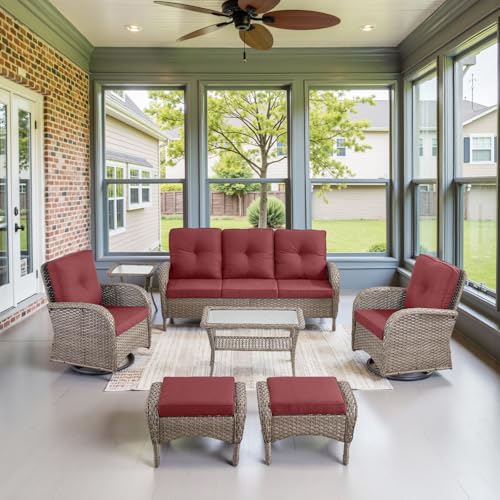 Patio Wicker Chairs Swivel Rocker - Outdoor Swivel Rocking Chairs Set of 2 with Rattan Side Table